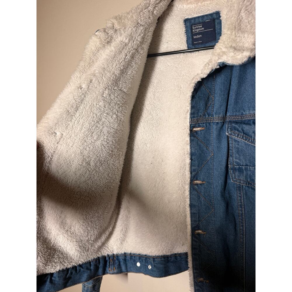 Sunrise Kingdom Sherpa-Lined Denim Trucker Jacket- Mens M - Picture 4 of 9